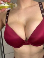 The cleavage peeking out as you prepare to give me a massage