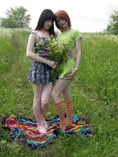 Girlfriends frolic in nature