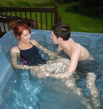 Sex in an outdoor jacuzzi