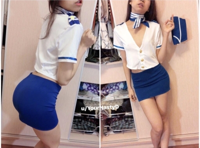 Flight attendant cosplay, omg so fun! Ladies and gentlemen, please fasten your seatbelts, we are going to get off together!