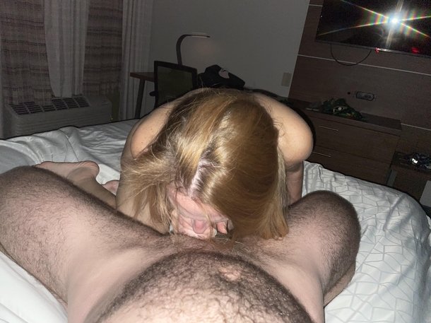 Getting down on her lovers cock