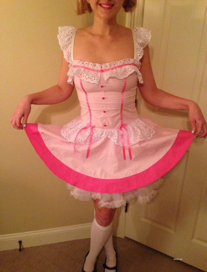 Blonde in dress masturbates pussy