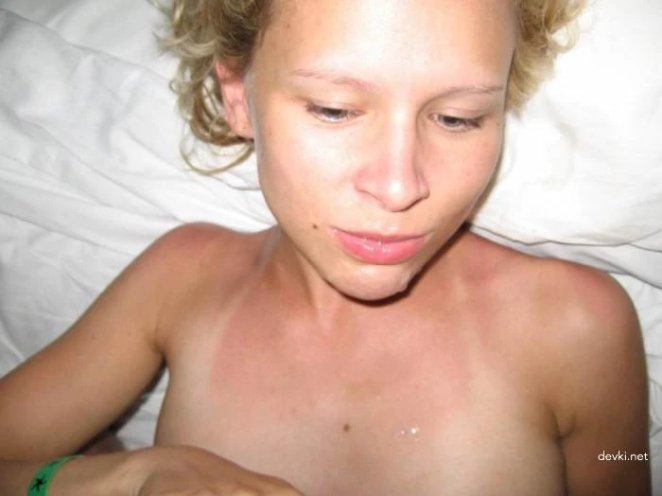 Blonde gets cum in mouth and face