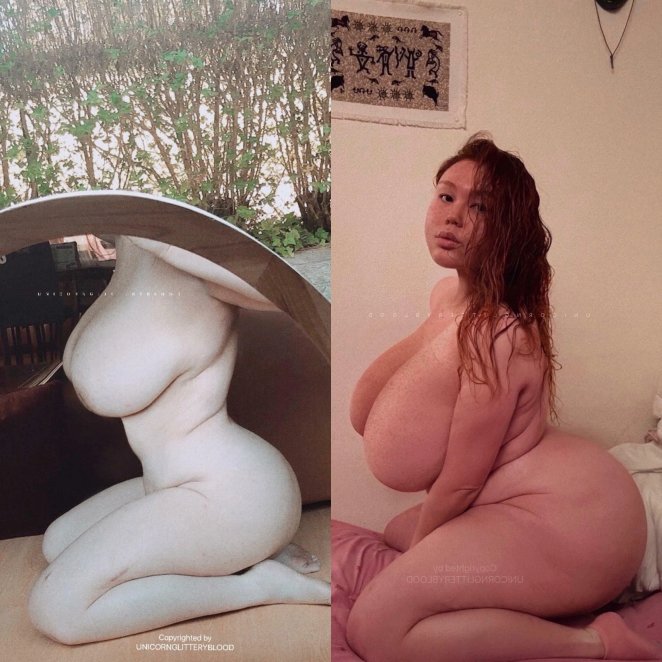 Woman showing progression photos comparing her appearance from past to present