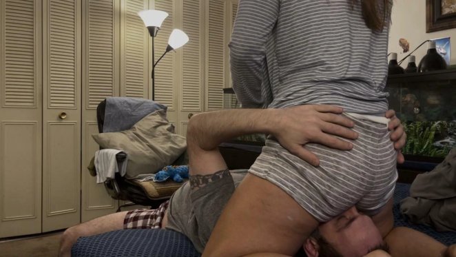 Sitting on my slave in worn undies giving him time of his life