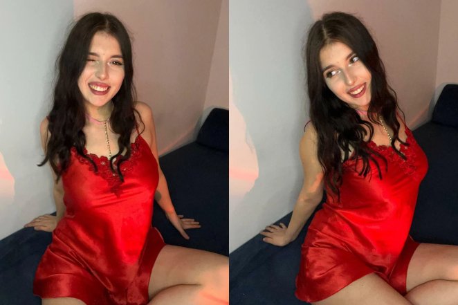 Young woman smiling shyly for her first photo submission online