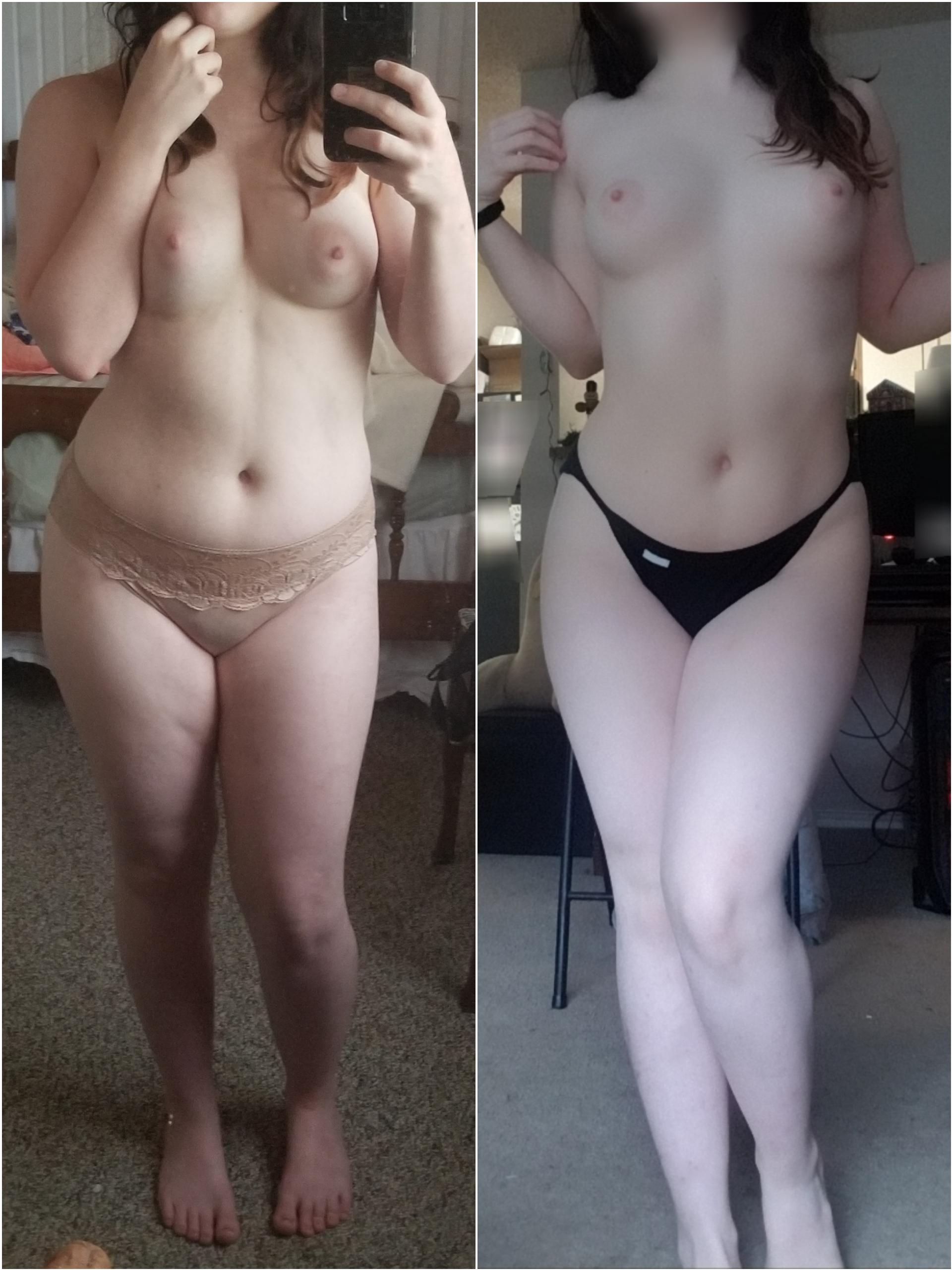 A before and after picture of my weight loss! Finally reached my goal weight (f)