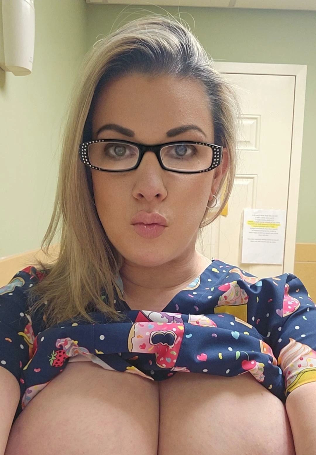 Medical attire conceals revealing neckline